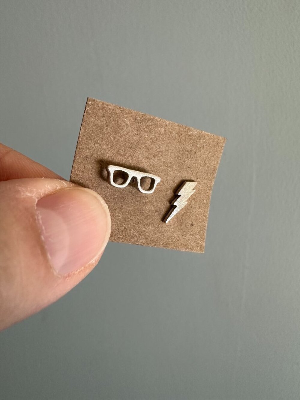 Mixed-Match Silver Lightning Bolt & Glasses Stud Earrings
